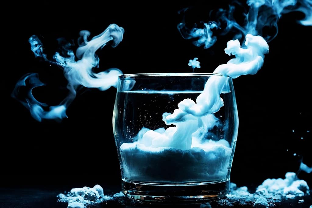 PFAS chemicals in a glass of water with smoke