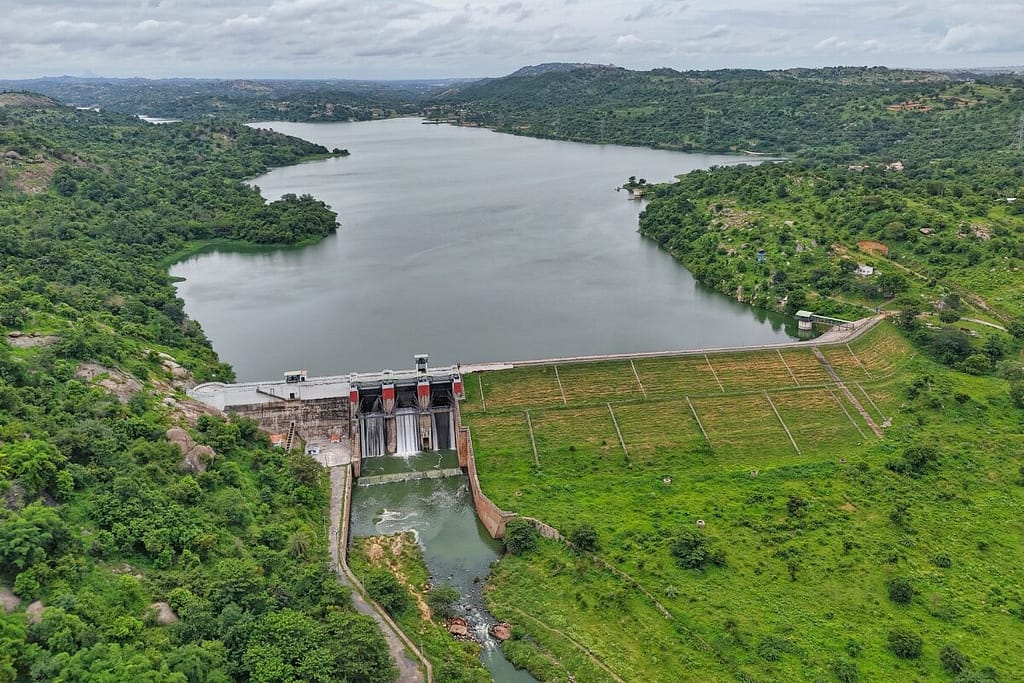large dam the blocking water flow of a river